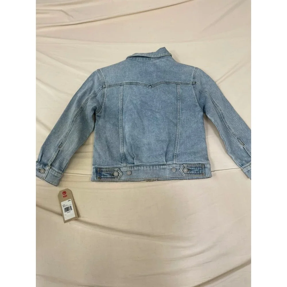Levis Girls Light Wash Denim Trucker Jacket Rose Floral Embroidery M